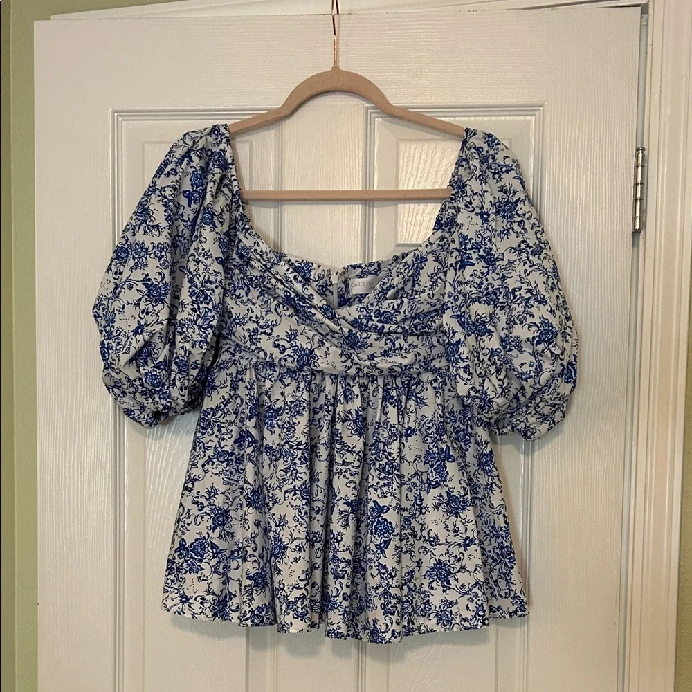 Caroline Constas Brie Top in Blue Toile